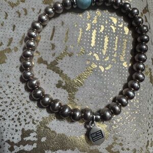 T&J Designs Silver and Blue Beaded Bracelet